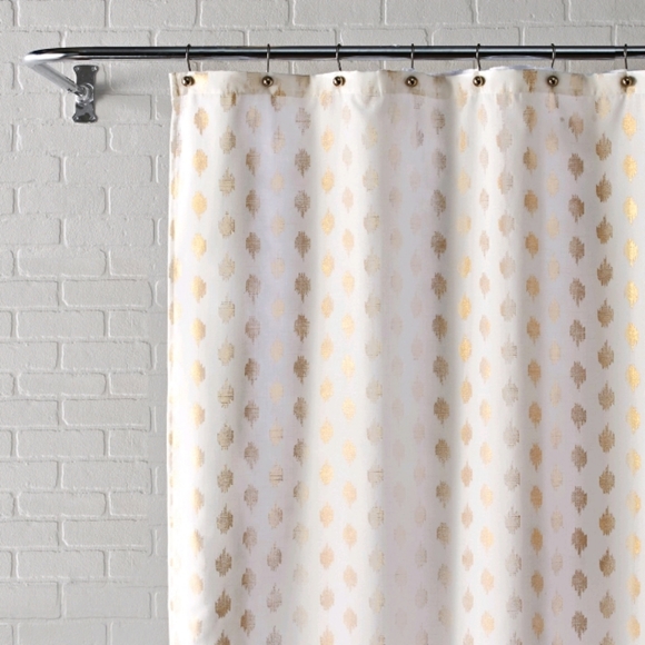 š Radiant Gold Metallic Fabric Shower Curtain NEW - Picture 2 of 5
